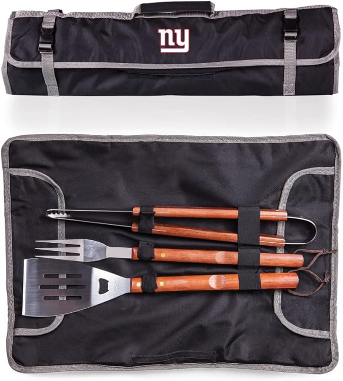 Picnic TIME NFL 3-Piece BBQ Tote & Grill Accessories Set, Outdoor Gril Set with Case, BBQ Spatula, BBQ Fork, and BBQ Tongs, (Black with Gray Accents)