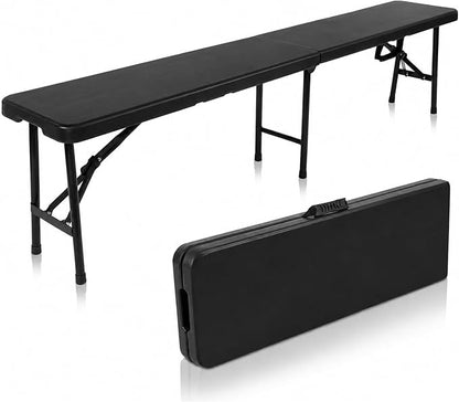 Plastic Folding Bench - Portable Bench Used for Indoor, Outdoor, Picnic, Party, Camping, Dining Seat, Garden Soccer Multipurpose Entertaining Activities (1, Black, 8 Feet)