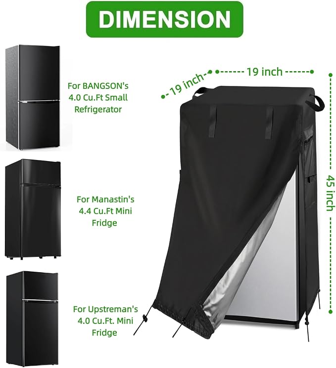 Mini Refrigerator Cover for Most 4-4.5 Cu Ft 2 Door Fridge/ Drink Kegerator | 19x19x45,Waterproof Dustproof Heavy Duty Oxford Fabric,for Most 4.0-4.5 Cubic Feet 2 Door Wine Beer Cooler for Outside