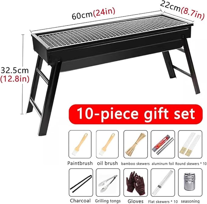 Foldable Leg Portable Charcoal Grill, Outdoor Camping Picnic Barbecue Grill with Accessories