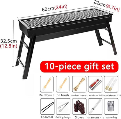 Foldable Leg Portable Charcoal Grill, Outdoor Camping Picnic Barbecue Grill with Accessories