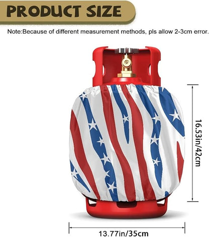 Propane Tank Cover 20lb Outdoor Heavy Duty Waterproof Windproof Gas Tank Cylinder Cover with Elastic Brand, Dress up Your Gas Grilll, White Red Blue