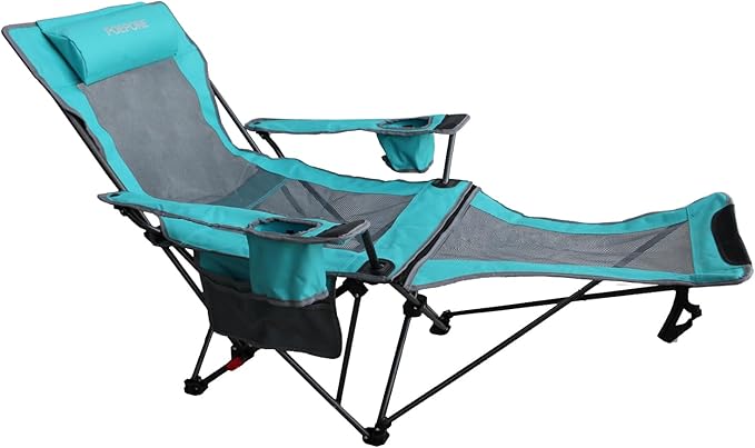 Reclining Camping Chair with Removable Footrest Lounge Chair with Headrest, Cotton Cushion, Portable Adjustable Folding Chairs