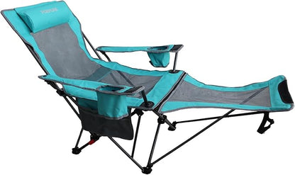 Reclining Camping Chair with Removable Footrest Lounge Chair with Headrest, Cotton Cushion, Portable Adjustable Folding Chairs
