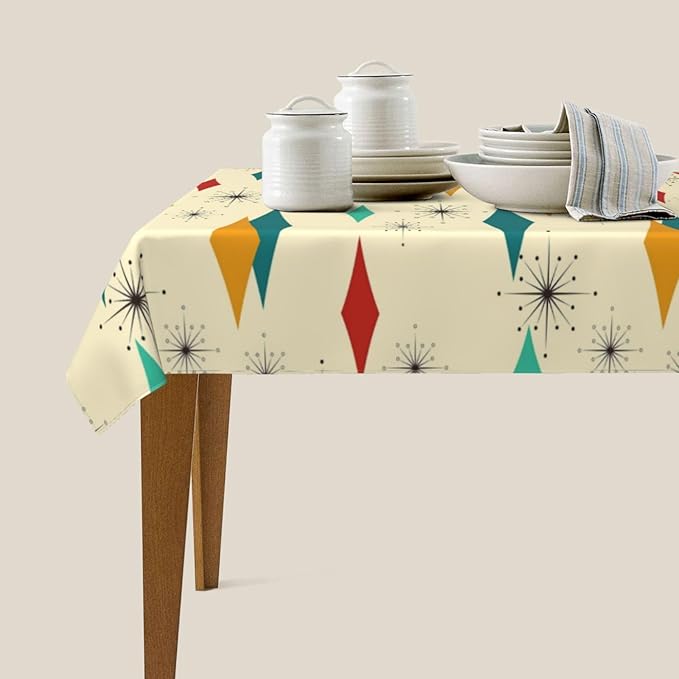 Mid Century Modern Decor Tablecloth Washable Waterproof Retro Table Cover for Kitchen Dining Room Picnic Party BBQ Wedding, Yellow Rectangle Table Cloth 54x72 Inches