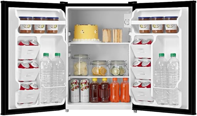 Emerson CR2700B-A Compact Refrigerator 2.7 Cu Ft, ENERGY STAR Mini Fridge with Adjustable Thermostat, Reversible Door, Glass Shelves, Manual Defrost, Black