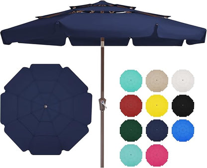 JEAREY 3 Tiers 9 FT Patio Umbrellas Outdoor Table Umbrella with Push Button Market Umbrella 8 Sturdy Ribs UV Protection Waterproof for Garden,Navy