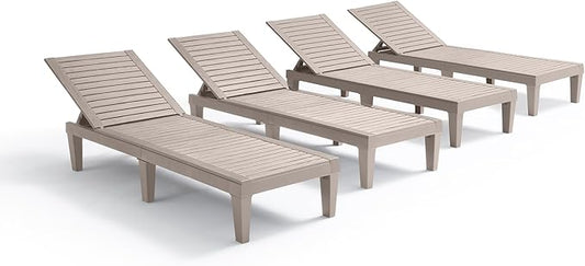 Nestl Sun Tanning Chair - Sand Beige Chaise Lounge Chair Outdoor, Lightweight Pool Lounge Chairs Set of 4, Adjustable 5-Position Reclining Lawn Chair, Waterproof Beach Outdoor Lounge Chairs