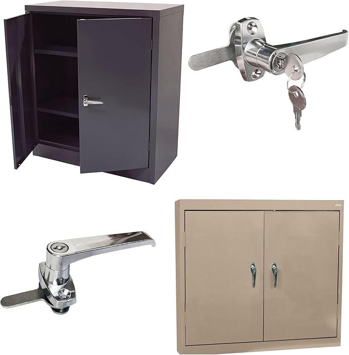 2 Sets Handle Cam Lock,L-Type Locking Door Handle,Cabinet Handle Lock for Metal Cabinet and Locker Doors,for Outdoor Equipment Cabinet Door&File Cabinets (Chrome)