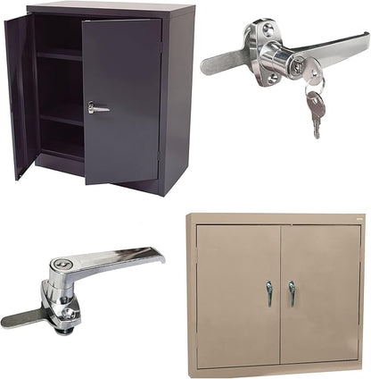2 Sets Handle Cam Lock,L-Type Locking Door Handle,Cabinet Handle Lock for Metal Cabinet and Locker Doors,for Outdoor Equipment Cabinet Door&File Cabinets (Chrome)