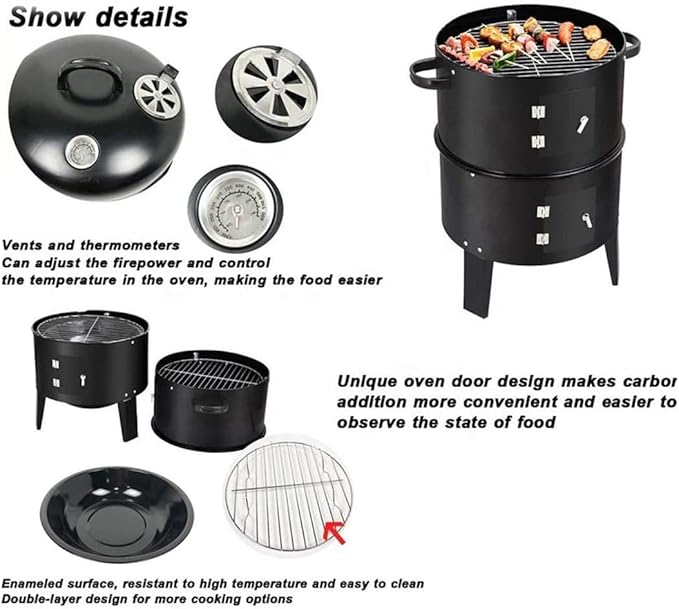 Outdoor Double-Layer Grill, Charcoal Wood Fired Braising & Smoking Stove,Portable Grill for Camping, Outdoor Cooking, Outdoor Kitchen, Patio, Garden