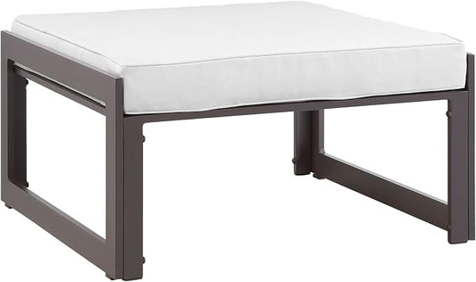 Modway Fortuna Aluminum Outdoor Patio Ottoman in Brown White
