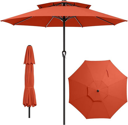 AreShark 12ft 2 Tiers Patio Umbrella - Outdoor Umbrella Waterproof UV Protection, Market Table Umbrella w/ 8 Sturdy Ribs&Crank for Pool, Porch, Garden(Orange)