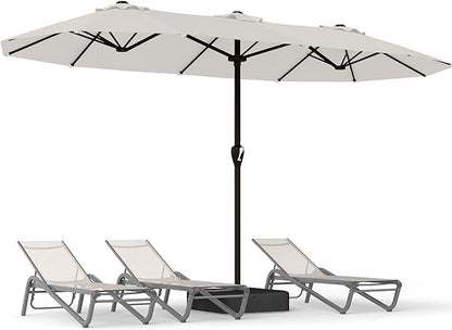 15FT Large Patio Umbrella with Base, Double Sided Rectangular Outdoor Umbrella with Sturdy Fiberglass Ribs, UPF 50+ Sun Protection, Wind-Resistant, Waterproof Fade-Resistant Fabric for Pool, Garden, Backyard, Deck(Creamy-white)