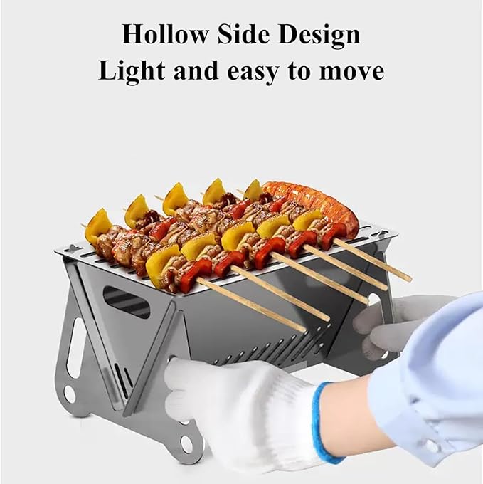 WINB Portable Folding BBQ Grill with Carry Bag for 1-2 People - Mini Charcoal Grill for Camping, Compact Stainless Steel Fire Pit, Outdoor Grill for Backyard, Hiking & Picnic (8.2X5.5 IN)
