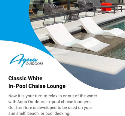 Aqua Outdoors Pool Chaise Lounge Chairs for Ledge & Shelf, Water-Weighted Pool Lounger for Depths Up to 9”, No Screw Plugs & Tools Needed, Classic White Ledge Lounger, Set of 1