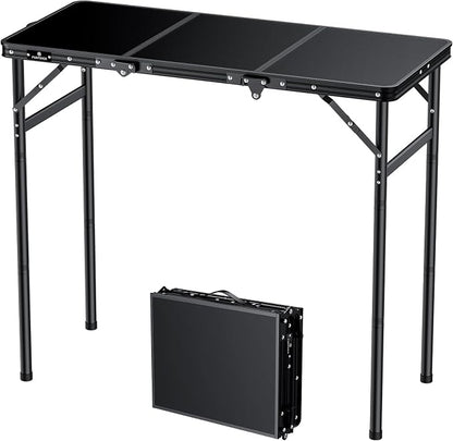 FUNYKICH 3ft Aluminum Folding Camping Table, 3 Height Adjustable Max 29.4" | 35.4''x15.7'' Tabletop, Ultralight Portable Design with Carry Handle for Car Travel, Camping, Backyard, Beach & Picnic, Balck