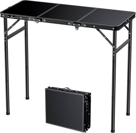 FUNYKICH 3ft Aluminum Folding Camping Table, 3 Height Adjustable Max 29.4" | 35.4''x15.7'' Tabletop, Ultralight Portable Design with Carry Handle for Car Travel, Camping, Backyard, Beach & Picnic, Balck