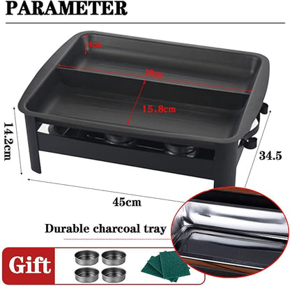 Teppanyaki Grill and Portable Charcoal Alcohol Barbecues Grill Stainless Steel Griddle Pan, Camping BBQ Grilling and Grilled Fish Stove for Indoor Outdoor (45 * 34.5cm)