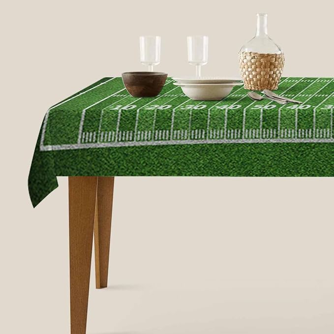 American Football Field Decorative Rectangle Tablecloth Green Grass Soccer Field with Numbers Polyester Table Cloth Kitchen Cover for Dining BBQ Picnic Coffee Table 60 x 84 Inch 6-8 Seats
