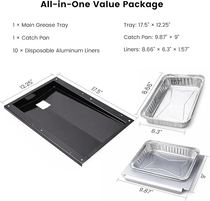 69804 Grease Tray & 67047 Catch Pan for Weber Spirit 300 Series Gas Grills, Front-Control: E/S-310 · 320 · 330, Drip Tray with 10 Pack Aluminum Foil Liner, Replace Weber 69804 67047