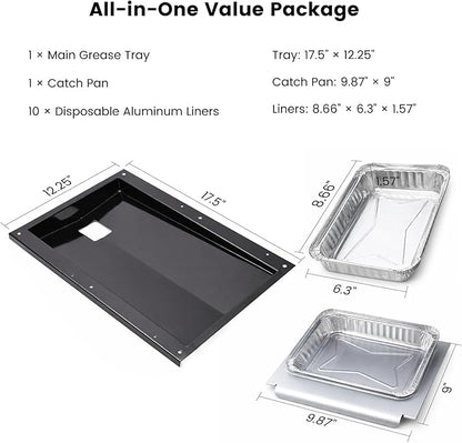 69804 Grease Tray & 67047 Catch Pan for Weber Spirit 300 Series Gas Grills, Front-Control: E/S-310 · 320 · 330, Drip Tray with 10 Pack Aluminum Foil Liner, Replace Weber 69804 67047