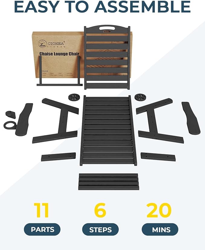Ciokea Outdoor Chaise Lounge Chair Set of 2, Patio Lounge Chairs for Outside, HDPE Lounge Chairs with Wheels & Cup Holder, Poly Lounge Chair with 5 Position for Poolside, Deck, Black