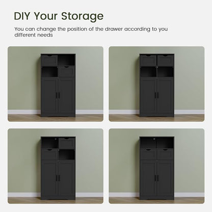 Iwell Storage Cabinet with Doors & Shelves, Kitchen Pantry Cabinet, Bathroom Cabinets for Living Room, Kitchen, Laundry, Black