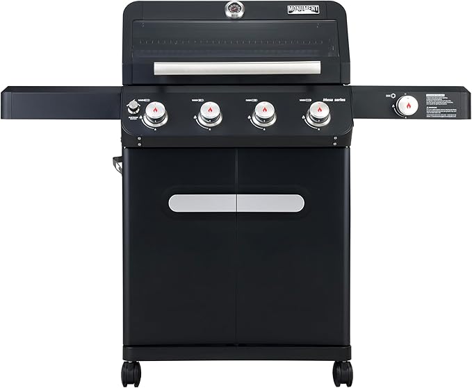 Monument Grills Mesa Series, 4+1 Outdoor Barbecue Stainless Steel 4 Burners & 1 Side Burner Propane Gas Grill, 52,000 BTU Patio Garden Barbecue Grill with Knob Controls, Mesa425, Black