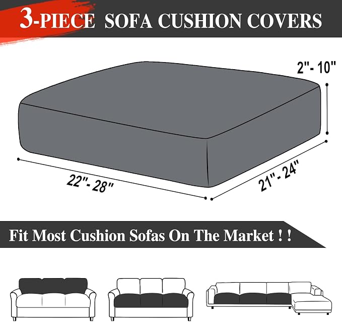 LA MEACK Couch Cushion Covers Seat Cushion Cover Stretch Couch Cover Separate Sectional Sofa Slipcovers Furniture Protector(3 Pieces for Seat or Sofa Backrest, Black)