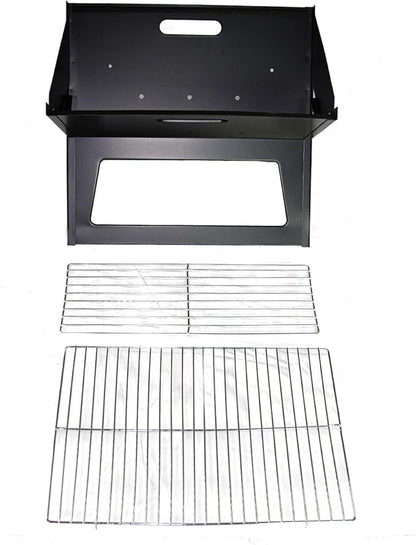 Notebook Charcoal BBQ Grill, Instant Foldable & Easy Portability, For Outdoor Barbecues Camping Traveling Picnics Garden Beach Party Black