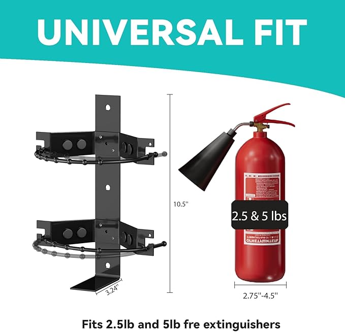 Premium Fire Extinguisher Mount Bracket - Universal Fit for 2.5&5lb Extinguishers, Heavy-Duty & Easy Installation - Ideal for Home, Truck, RV, Vehicle, Boat, Marine & Commercial Use - Black