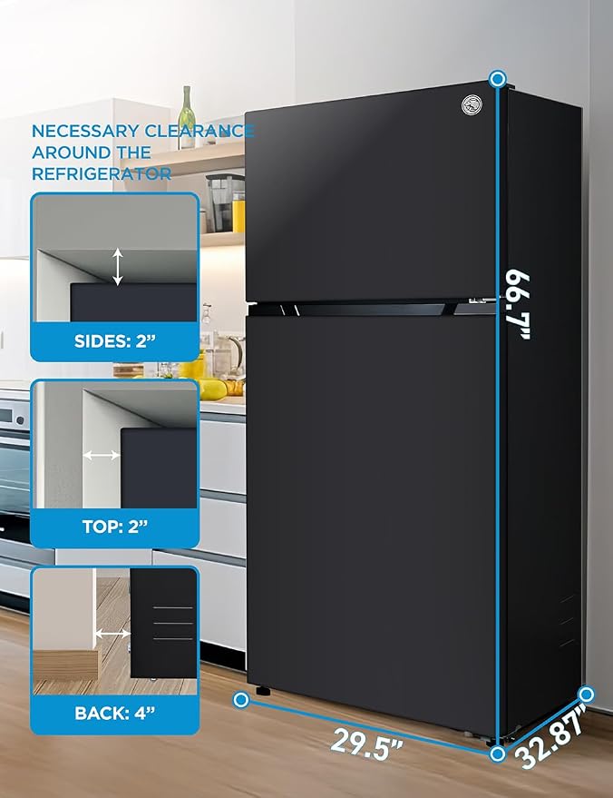Commercial Cool 20 Cu. Ft. Top Mount Refrigerator with Freezer, 2-Door Refrigerator with Top Freezer and Adjustable Temperature Control, Ice Maker Ready, Energy Star Certified, Black | 2-Door Refrigerator with Top Freezer, Adjustable Temperature Contro...