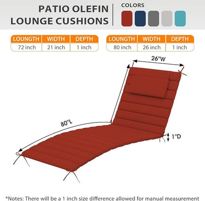 Sundale Outdoor Olefin Quilted Lounge Cushion Set of 4, Patio Foldable Chaise Lounger Cushion, Water-Resistant Lounge Chair Pad with Straps Red, 80 x 26 inches