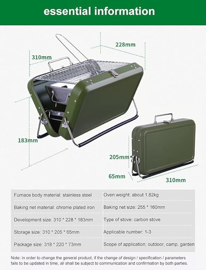 Charcoal Grill Outdoor BBQ Grill Stainless Steel Charcoal Barbecue Grill Portable Folding BBQ Tools for Garden BBQ Grill(Green)