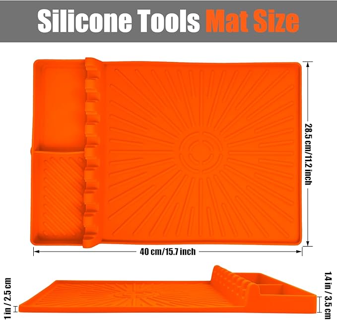Silicone Grill Mat for Blackstone, Griddle Tool Organizer with Drip Pad, Heat Resistant Non Slip Spatula Holder for Grill Side Shelf, Flat Top BBQ Accessories for Camping Tailgating, Orange