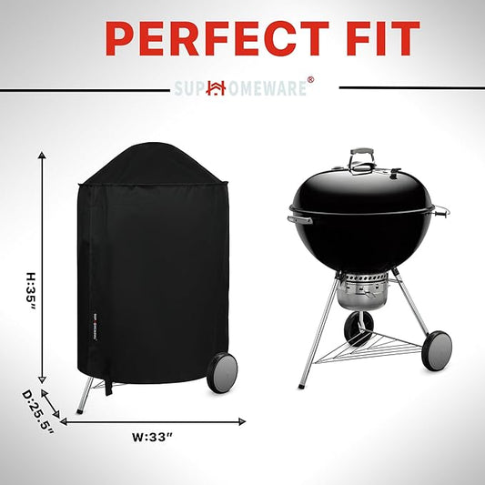 Suphomeware 26 Inch Grill Cover for Weber Kettle Charcoal, Waterproof and Heavy Duty BBQ Covers with Fade Resistant