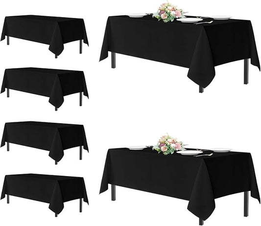 sancua Black Rectangle Tablecloths for 8 Foot Tables, 6 Pack - Washable Polyester Fabric Table Cloth for Wedding Party, Birthday, Banquet Reception, 60x120 Inch
