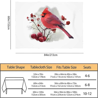 TKS MITLAN Red Cardinal Decorative Rectangle Tablecloth Bird Holly Berry Rustic Winter Polyester Table Cloths Kitchen Table Cover for Dining BBQ Picnic Coffee Table 60 x 84 Inch 6-8 Seats