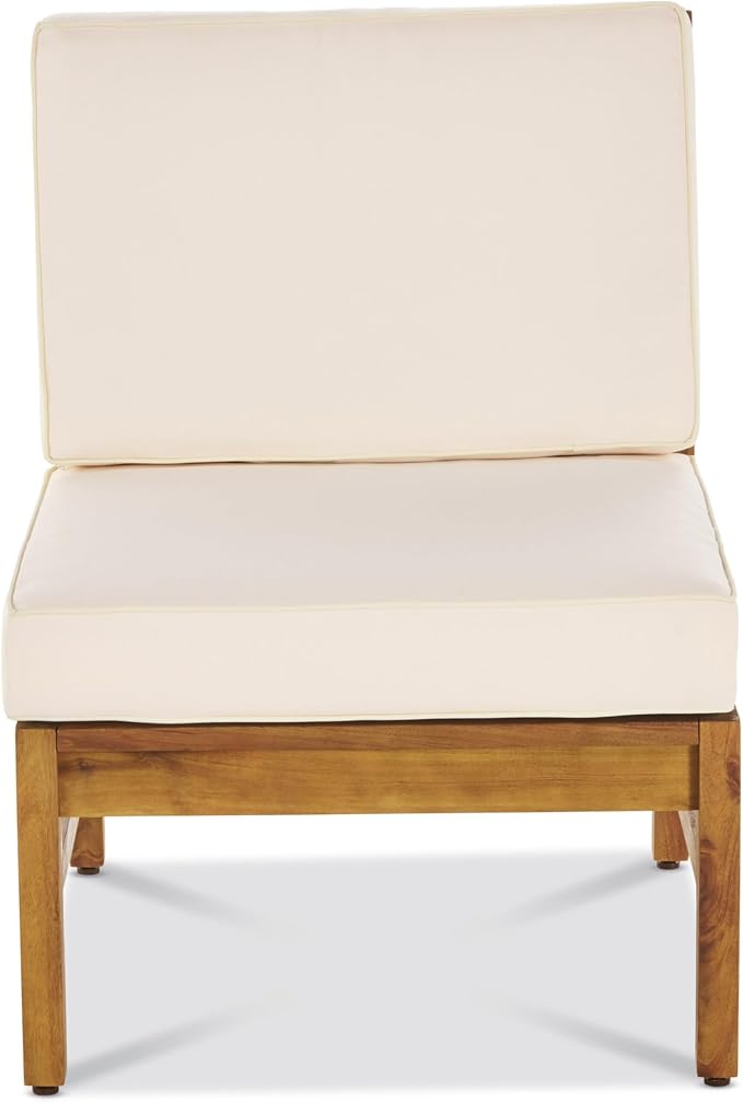 Christopher Knight Home Outdoor Acacia Wood Armless Chair, Teak, and Cream