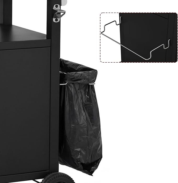Outdoor Grill Cart with Storage, Stainless Steel Top Movable Kitchen Island for BBQ and Pizza Oven, Heavy Duty Food Prep Station with Foldable Shelf, Hooks and Waterproof Cover