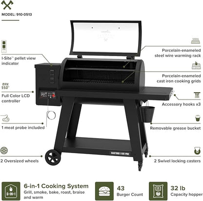 Oakford 1125 Pro Pellet Gril with 1069 SQ In Cooking Area, Cast Iron Grates, I-Site View Indicator, Heavy Duty Pellet Smoker Grill with Bluetooth Connectivity - 910-0513