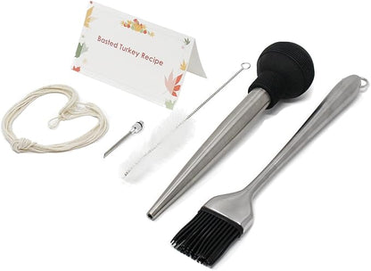 Stainless Steel Turkey Baster Set with Flavor Injector, Barbecue Basting Brush, Cleaning Brush,cooking twine, DIY turkey tools