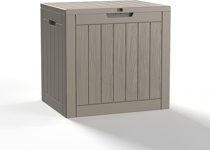 PatioZen 30 Gallon Resin Deck Box, Lockable Outdoor Storage Box for Patio Cushions Storage Furniture,Garden Tools, Pool Supplies, Weatherproof and UV Resistant (Grey)