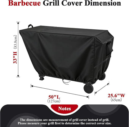Outdoor Dining Grill Cart Cover - 27" D x 51" W x 34" H, 600D Grill Cart Cover for Feasto, Heavy Duty Waterproof BBQ Food Prep Table Covers, Black
