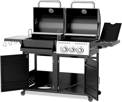 EROMMY 2-in-1 Dual Fuel Propane & Charcoal Grill Combo with Side Burner, Porcelain-Enameled Cast Iron Grates, 646SQIN Large Cooking Area for Outdoor Patio Backyard Barbecue & Party Events