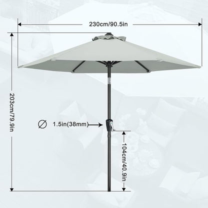 MASTERCANOPY 7.5ft Patio Umbrella with Tilt & Crank, Light Gray | 6 sturdy ribs;UV/water resistant;Vent;easy setup;for garden/deck/backyard/pool