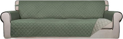 PureFit Reversible Quilted Couch Covers for Dogs Sofa Cover 4 Seater 88" | Greyish Green/Beige, Water Resistant Couch Protector, Washable Pet Couch Cover with Non Slip and Elastic Straps For Kids