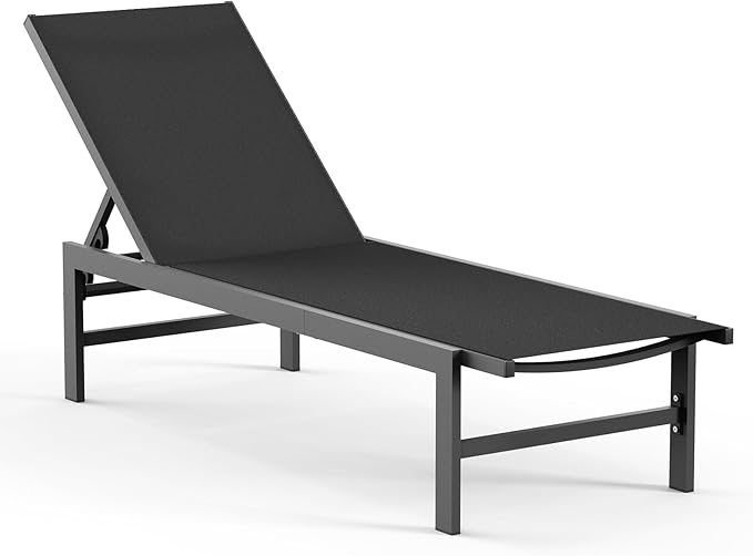 Vexwalx Outdoor Lounge Chair for Pool, Aluminum Chaise Lounge Chairs with 5-Position Recliner, Patio Lounge Chair for Backyard, Poolside, Deck, Lawn (Black)