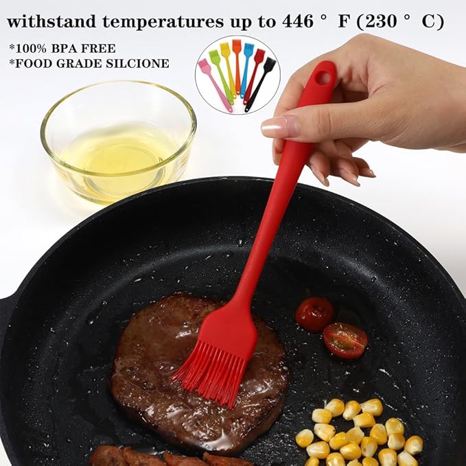 Silicone Basting Pastry Brushes Set, 2 Pcs Heat Resistant Kitchen Cooking Baking Brush for Oil Butter Sauce BBQ Grill, BPA Free, Dishwasher Safe, 8&10 inch